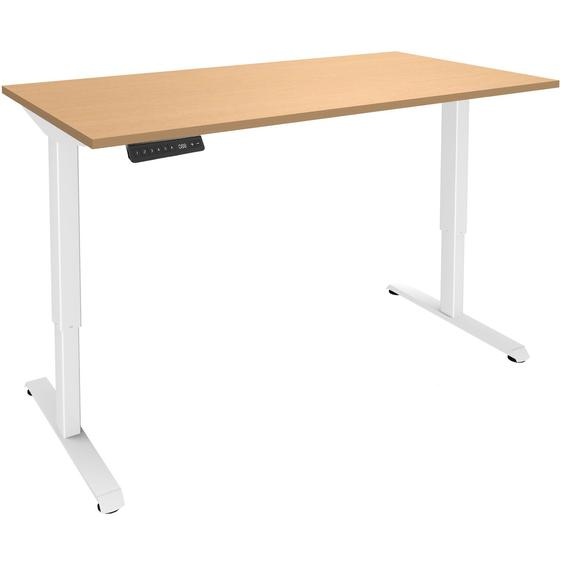 Bureau Actual assis-debout 2 - Réglage électrique en hauteur - L.120 x P.80 cm - Plateau Hêtre - Pieds métal Blanc