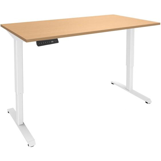Bureau Actual assis-debout 2 - Réglage électrique en hauteur - L.120 x P.80 cm - Plateau Hêtre - Pieds métal Blanc