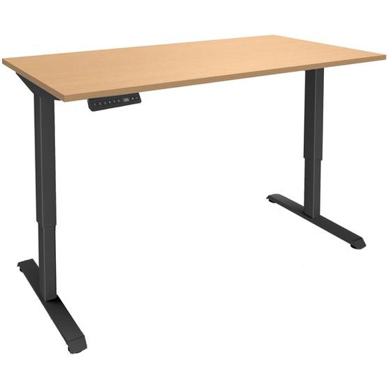 Bureau Actual assis-debout 2 - Réglage électrique en hauteur - L.120 x P.80 cm - Plateau Hêtre - Pieds métal Carbone