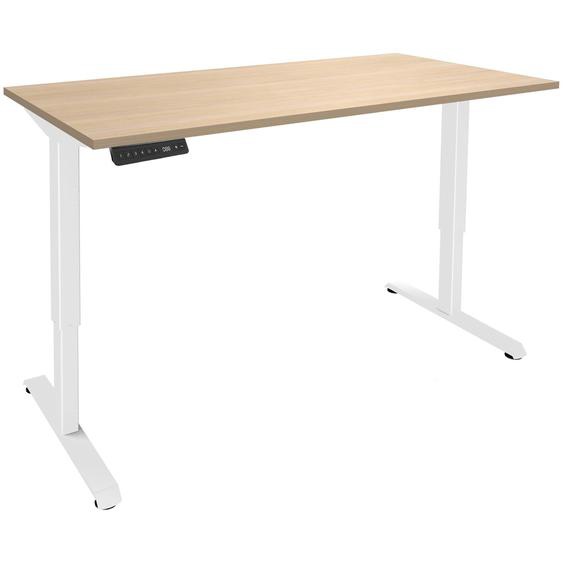 Bureau Actual assis-debout 2 - Réglage électrique en hauteur - L.140 x P.80 cm - Plateau Chêne - Pieds métal Blanc