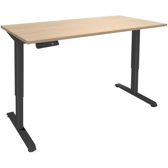 Bureau Actual assis-debout 2 - Réglage électrique en hauteur - L.140 x P.80 cm - Plateau Chêne - Pieds métal Carbone