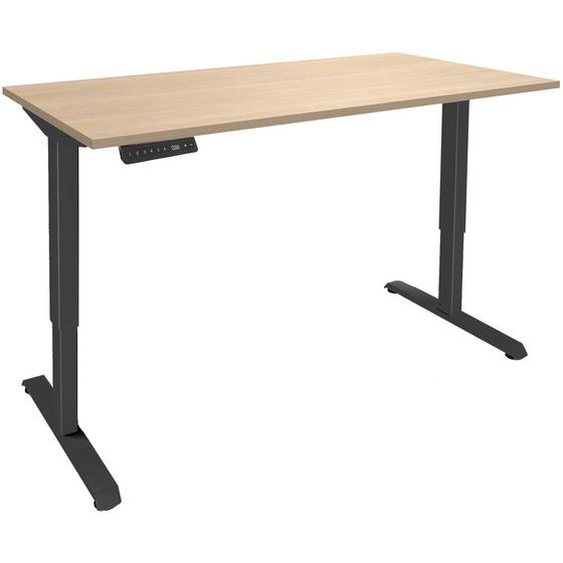 Bureau Actual assis-debout 2 - Réglage électrique en hauteur - L.140 x P.80 cm - Plateau Chêne - Pieds métal Carbone