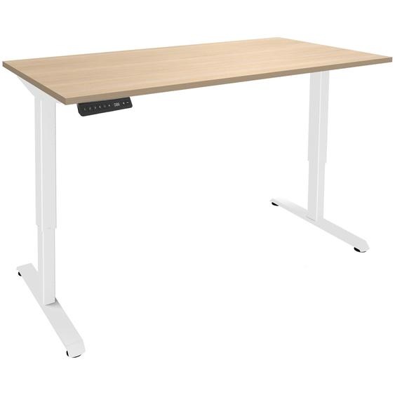 Bureau Actual assis-debout 2 - Réglage électrique en hauteur - L.160 x P.80 cm - Plateau Chêne - Pieds métal Blanc