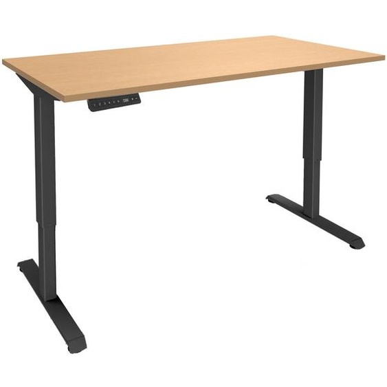 Bureau Actual assis-debout 2 - Réglage électrique en hauteur - L.160 x P.80 cm - Plateau Hêtre - Pieds métal Carbone