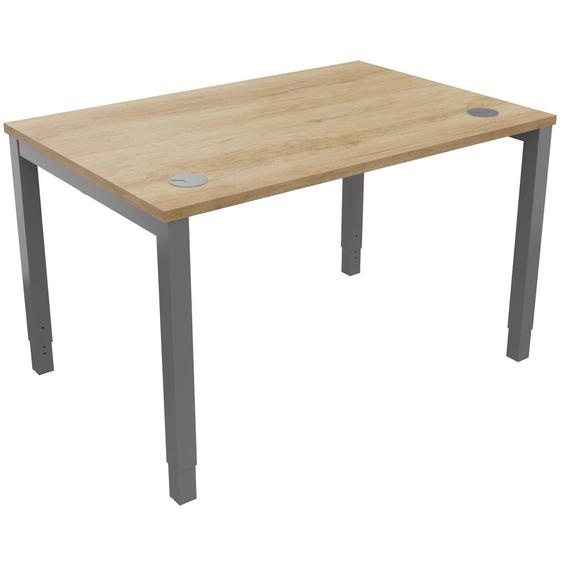 Bureau ajustable en hauteur Burocolor avec obturateurs - L.120 x P.80 cm - Plateau Chêne Nebraska - Pieds Aluminium
