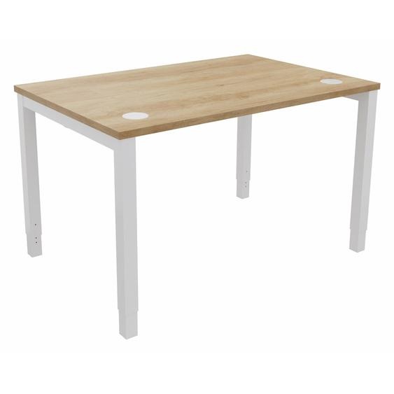 Bureau ajustable en hauteur Burocolor avec obturateurs - L.120 x P.80 cm - Plateau Chêne Nebraska - Pieds Blanc