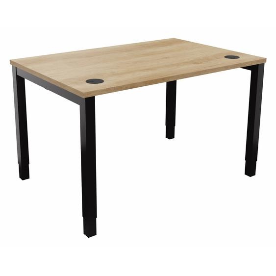 Bureau ajustable en hauteur Burocolor avec obturateurs - L.120 x P.80 cm - Plateau Chêne Nebraska - Pieds Noir