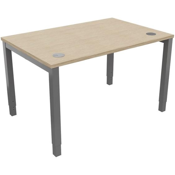 Bureau ajustable en hauteur Burocolor avec obturateurs - L.120 x P.80 cm - Plateau Chêne - Pieds Aluminium