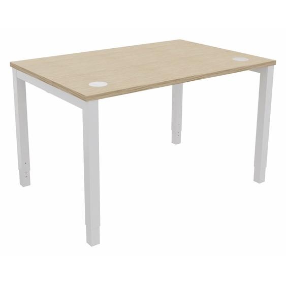 Bureau ajustable en hauteur Burocolor avec obturateurs - L.120 x P.80 cm - Plateau Chêne - Pieds Blanc