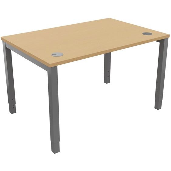 Bureau ajustable en hauteur Burocolor avec obturateurs - L.120 x P.80 cm - Plateau Hêtre - Pieds Aluminium