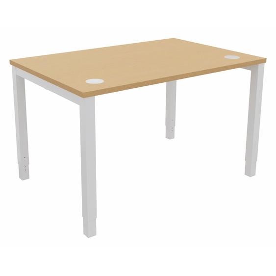 Bureau ajustable en hauteur Burocolor avec obturateurs - L.120 x P.80 cm - Plateau Hêtre - Pieds Blanc