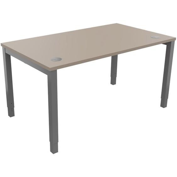 Bureau ajustable en hauteur Burocolor avec obturateurs - L.140 x P.80 cm - Plateau Argile - Pieds Aluminium