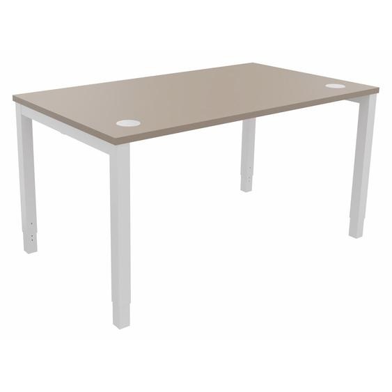 Bureau ajustable en hauteur Burocolor avec obturateurs - L.140 x P.80 cm - Plateau Argile - Pieds Blanc