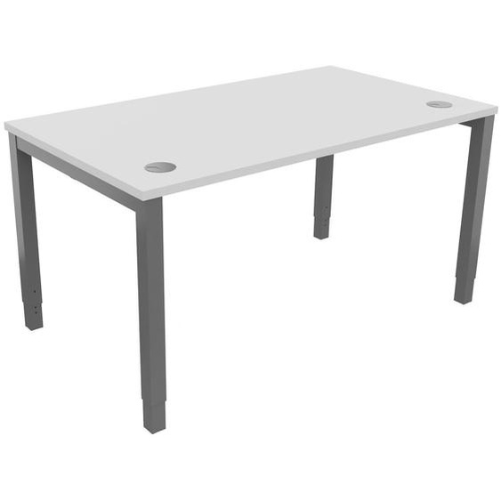 Bureau ajustable en hauteur Burocolor avec obturateurs - L.140 x P.80 cm - Plateau Blanc - Pieds Aluminium