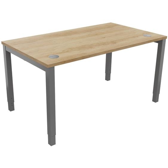 Bureau ajustable en hauteur Burocolor avec obturateurs - L.140 x P.80 cm - Plateau Chêne Nebraska - Pieds Aluminium