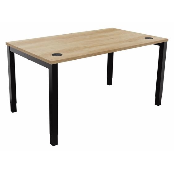 Bureau ajustable en hauteur Burocolor avec obturateurs - L.140 x P.80 cm - Plateau Chêne Nebraska - Pieds Noir