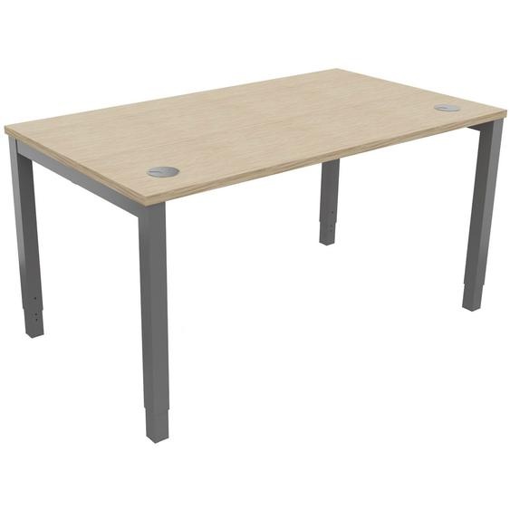 Bureau ajustable en hauteur Burocolor avec obturateurs - L.140 x P.80 cm - Plateau Chêne - Pieds Aluminium