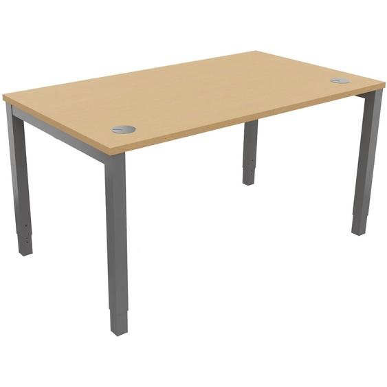 Bureau ajustable en hauteur Burocolor avec obturateurs - L.140 x P.80 cm - Plateau Hêtre - Pieds Aluminium