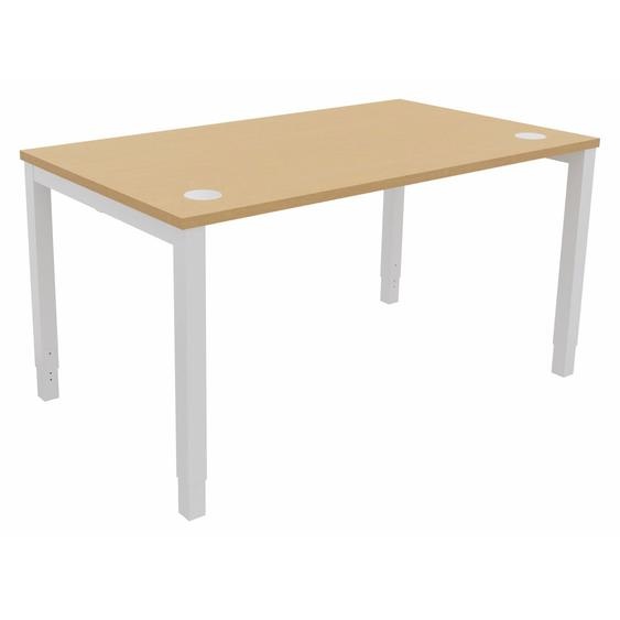 Bureau ajustable en hauteur Burocolor avec obturateurs - L.140 x P.80 cm - Plateau Hêtre - Pieds Blanc