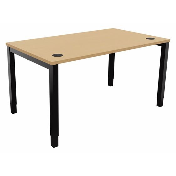 Bureau ajustable en hauteur Burocolor avec obturateurs - L.140 x P.80 cm - Plateau Hêtre - Pieds Noir