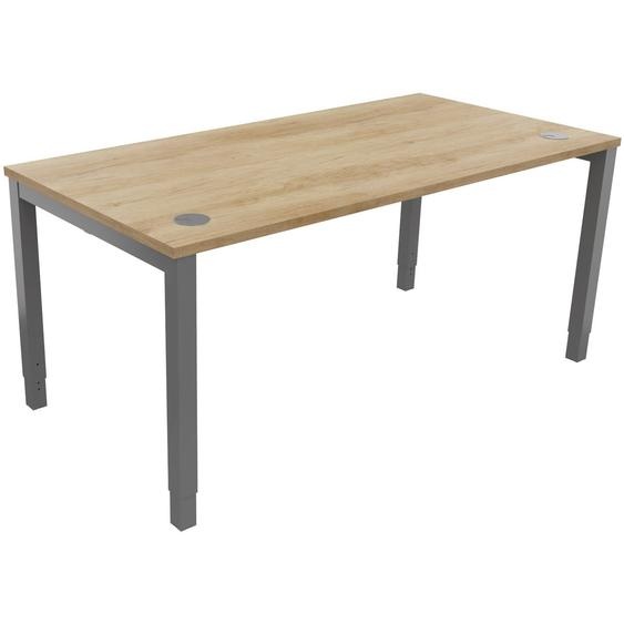 Bureau ajustable en hauteur Burocolor avec obturateurs - L.160 x P.80 cm - Plateau Chêne Nebraska - Pieds Aluminium