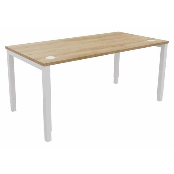 Bureau ajustable en hauteur Burocolor avec obturateurs - L.160 x P.80 cm - Plateau Chêne Nebraska - Pieds Blanc