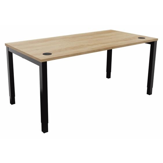 Bureau ajustable en hauteur Burocolor avec obturateurs - L.160 x P.80 cm - Plateau Chêne Nebraska - Pieds Noir
