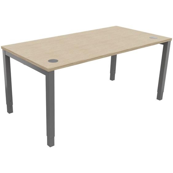 Bureau ajustable en hauteur Burocolor avec obturateurs - L.160 x P.80 cm - Plateau Chêne - Pieds Aluminium