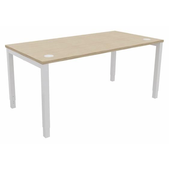 Bureau ajustable en hauteur Burocolor avec obturateurs - L.160 x P.80 cm - Plateau Chêne - Pieds Blanc