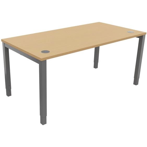 Bureau ajustable en hauteur Burocolor avec obturateurs - L.160 x P.80 cm - Plateau Hêtre - Pieds Aluminium