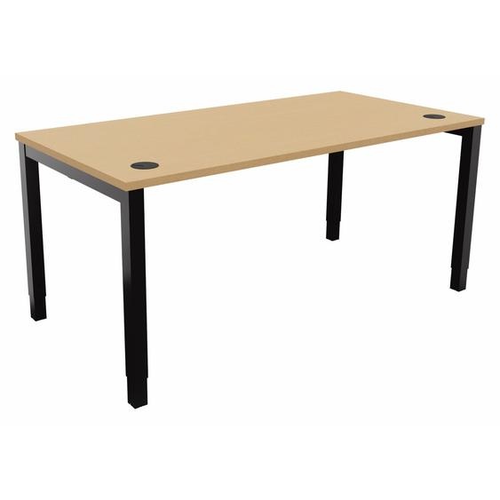 Bureau ajustable en hauteur Burocolor avec obturateurs - L.160 x P.80 cm - Plateau Hêtre - Pieds Noir