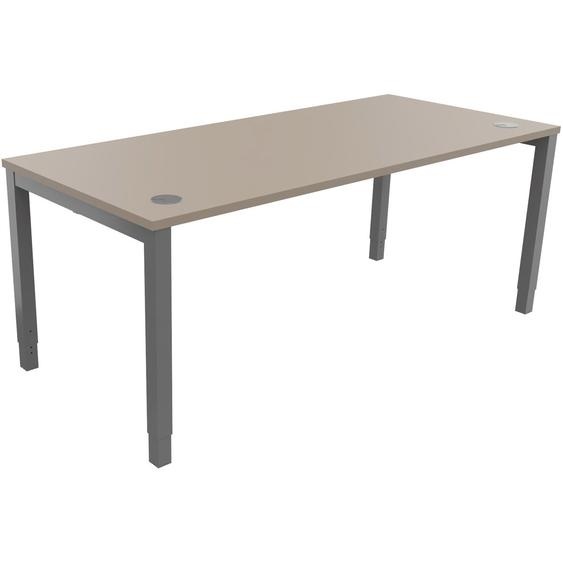 Bureau ajustable en hauteur Burocolor avec obturateurs - L.180 x P.80 cm - Plateau Argile - Pieds Aluminium