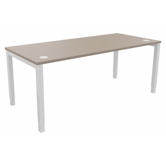 Bureau ajustable en hauteur Burocolor avec obturateurs - L.180 x P.80 cm - Plateau Argile - Pieds Blanc