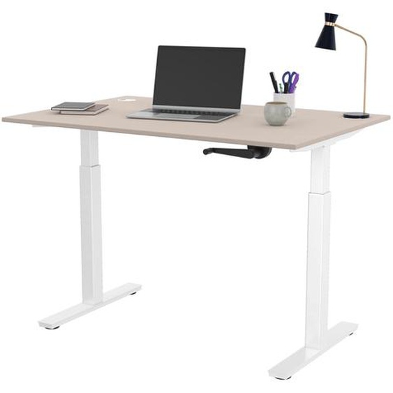 Bureau Assis-Debout Activo à Manivelle L.120 x P.80 cm - Plateau Argile avec obturateurs - Pieds métal Blanc
