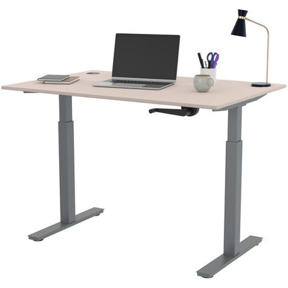 Bureau Assis-Debout Activo à Manivelle L.120 x P.80 cm - Plateau Argile avec obturateurs - Pieds métal Gris