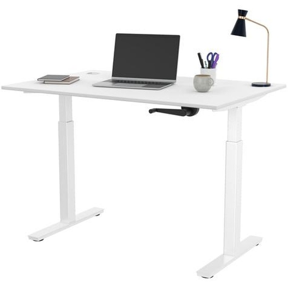 Bureau Assis-Debout Activo à Manivelle L.120 x P.80 cm - Plateau Blanc avec obturateurs - Pieds métal Blanc