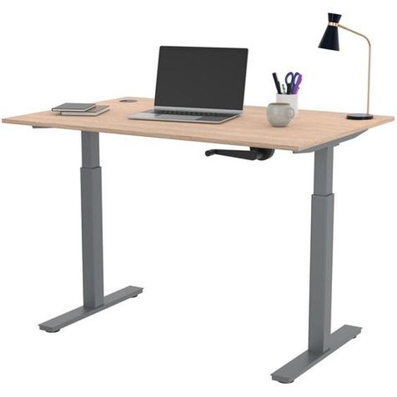 Bureau Assis-Debout Activo à Manivelle L.120 x P.80 cm - Plateau Chêne avec obturateurs - Pieds métal Gris