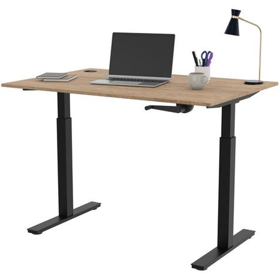 Bureau Assis-Debout Activo à Manivelle L.120 x P.80 cm - Plateau Chêne Nebraska avec obturateurs - Pieds métal Noir