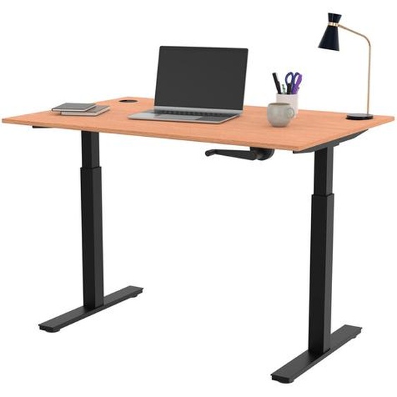 Bureau Assis-Debout Activo à Manivelle L.120 x P.80 cm - Plateau Hêtre avec obturateurs - Pieds métal Noir