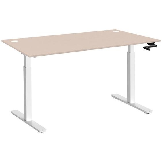 Bureau Assis-Debout Activo à Manivelle L.140 x P.80 cm - Plateau Argile avec obturateurs - Pieds métal Blanc
