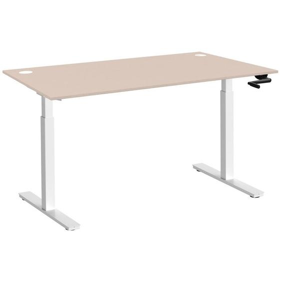 Bureau Assis-Debout Activo à Manivelle L.140 x P.80 cm - Plateau Argile avec obturateurs - Pieds métal Blanc