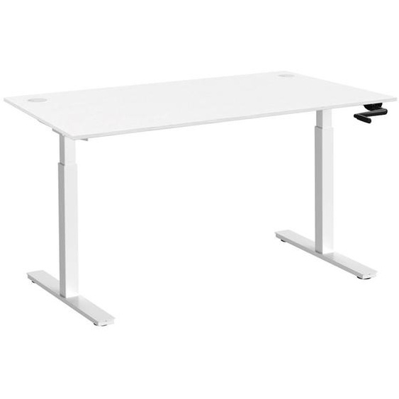 Bureau Assis-Debout Activo à Manivelle L.140 x P.80 cm - Plateau Blanc avec obturateurs - Pieds métal Blanc