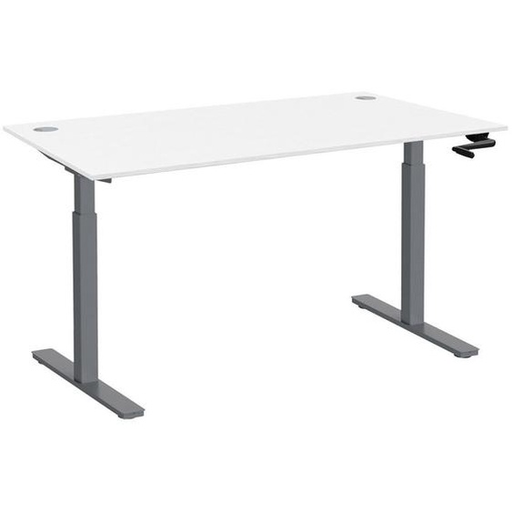 Bureau Assis-Debout Activo à Manivelle L.140 x P.80 cm - Plateau Blanc avec obturateurs - Pieds métal Gris