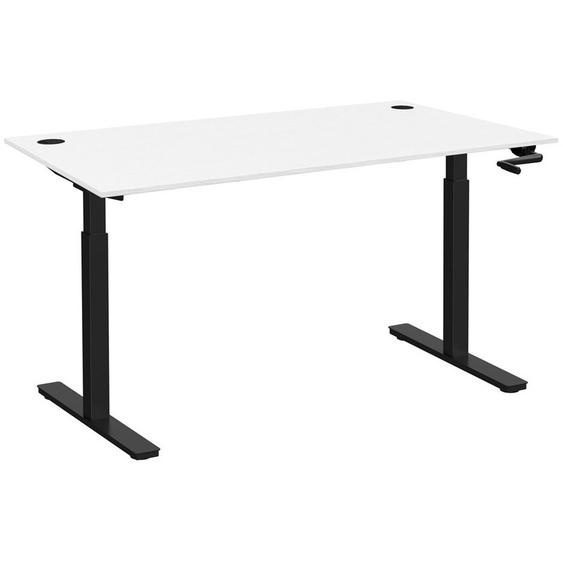 Bureau Assis-Debout Activo à Manivelle L.140 x P.80 cm - Plateau Blanc avec obturateurs - Pieds métal Noir
