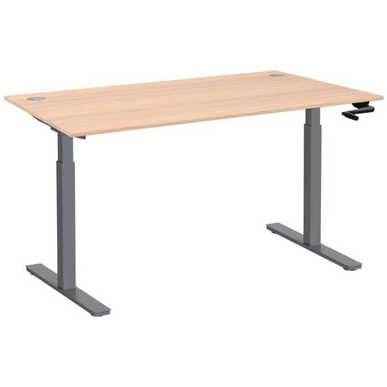 Bureau Assis-Debout Activo à Manivelle L.140 x P.80 cm - Plateau Chêne avec obturateurs - Pieds métal Gris