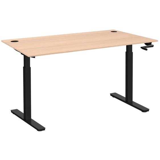 Bureau Assis-Debout Activo à Manivelle L.140 x P.80 cm - Plateau Chêne avec obturateurs - Pieds métal Noir