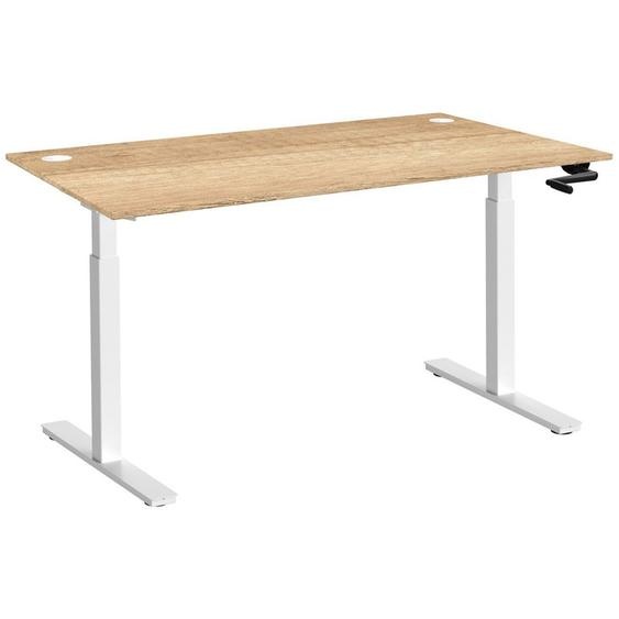 Bureau Assis-Debout Activo à Manivelle L.140 x P.80 cm - Plateau Chêne Nebraska avec obturateurs - Pieds métal Blanc