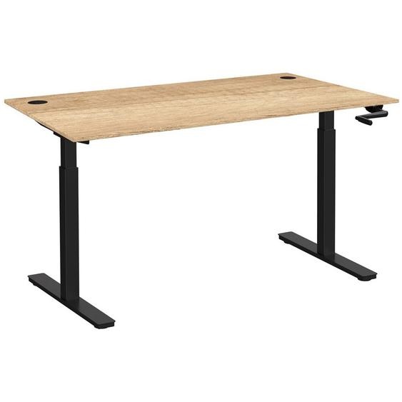 Bureau Assis-Debout Activo à Manivelle L.140 x P.80 cm - Plateau Chêne Nebraska avec obturateurs - Pieds métal Noir