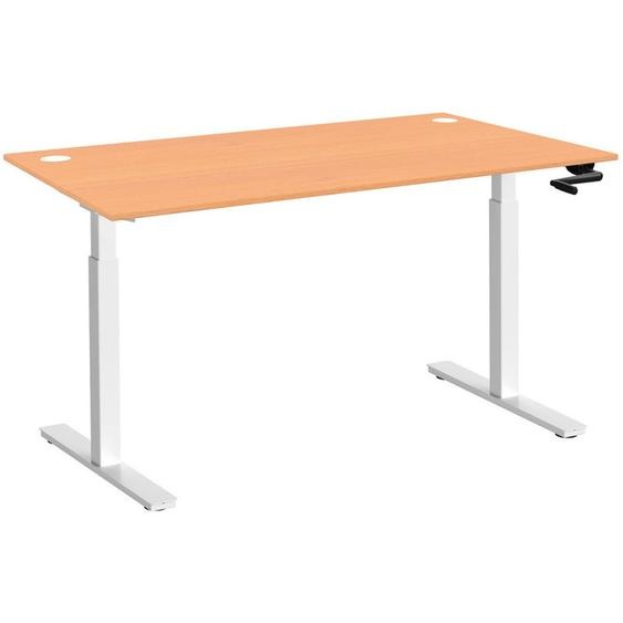 Bureau Assis-Debout Activo à Manivelle L.140 x P.80 cm - Plateau Hêtre avec obturateurs - Pieds métal Blanc