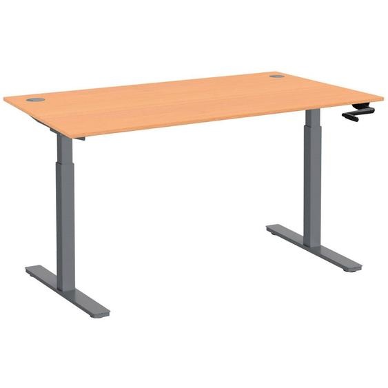 Bureau Assis-Debout Activo à Manivelle L.140 x P.80 cm - Plateau Hêtre avec obturateurs - Pieds métal Gris